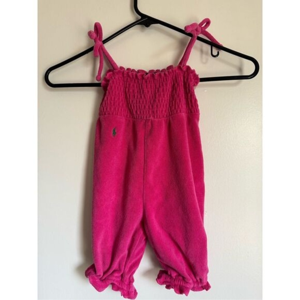 Ralph Lauren Baby Girl sz 9 Mo Pink Terrycloth Rutched Ruffle One Piece Beachy - Picture 2 of 7